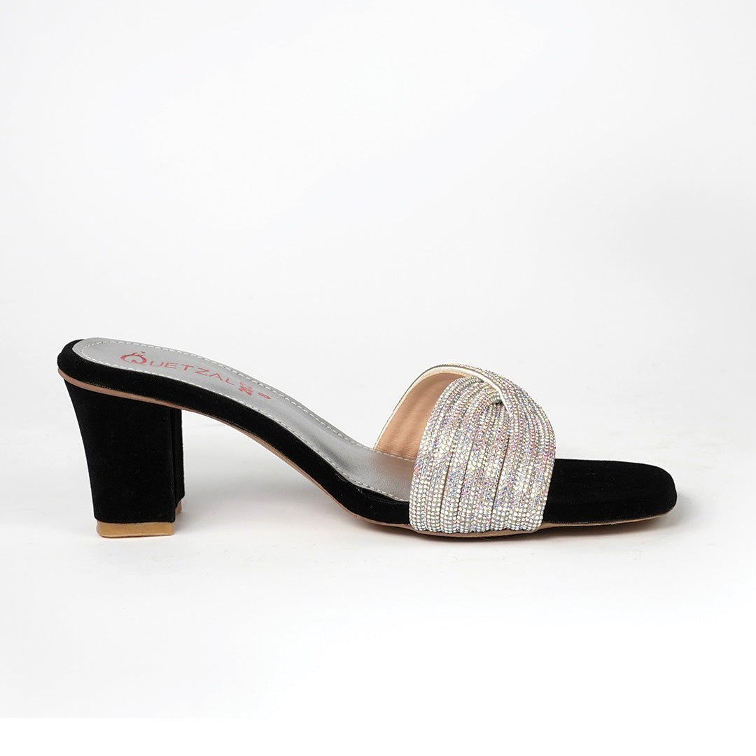 Midnight Velvet Strut with silver glamour Block Heels