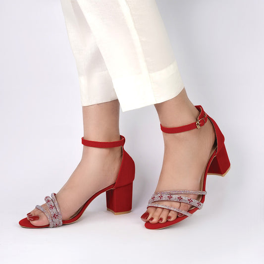 Quetzel Ruby Velvet Elegance Block Heels