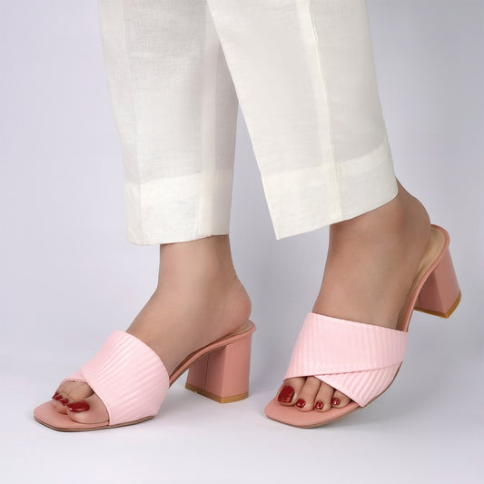 Pink Elegant Block  Heel